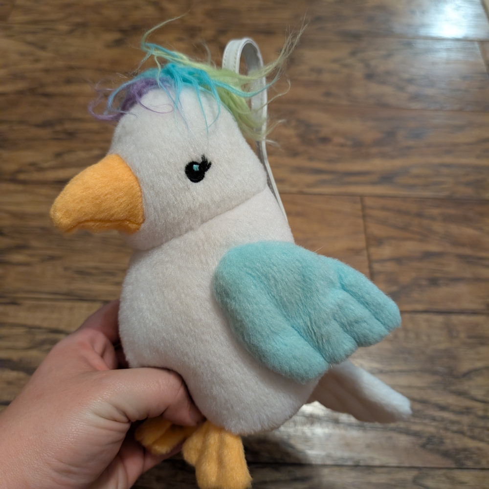 💥3/$24 Gymboree Outlet White Plush Bird Bag with Aqua Wings and Yellow Beak